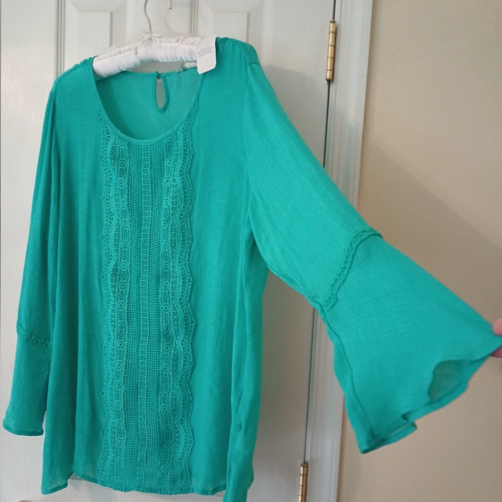 Women's Smock Style Top, Teal, Krazy Kat, 2XL